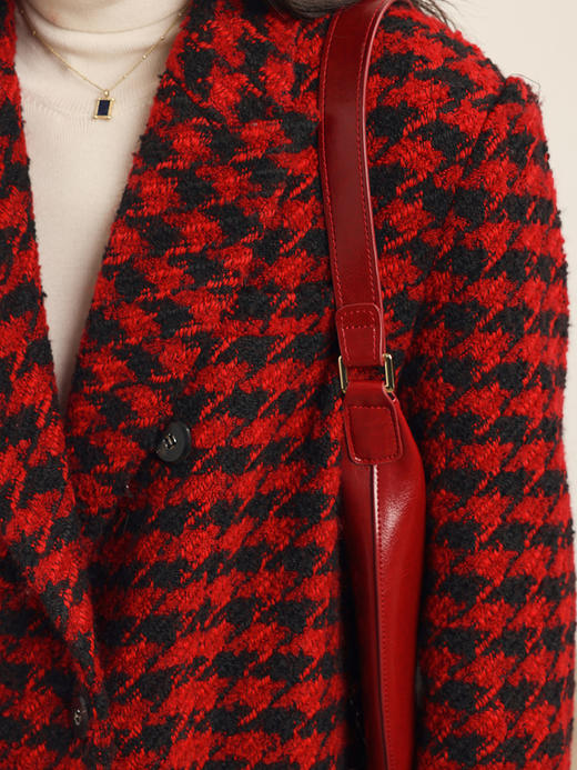 HeyDress复古千鸟格毛呢外套女秋冬双排扣羊毛西装休闲气质上衣 商品图3