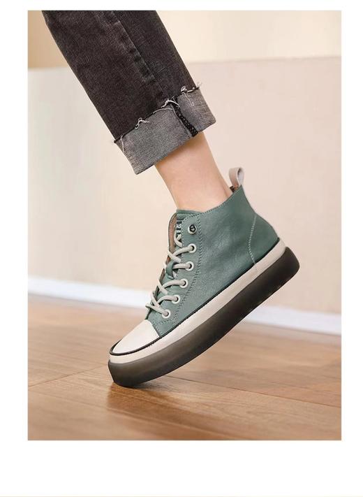 西村名物2021秋冬新款高帮小白鞋平底单鞋百搭休闲鞋女板鞋X21DS45221 商品图5