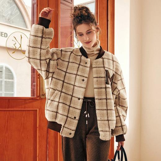 OLrain欧芮儿法式格子毛呢外套女秋冬2025年新款宽松加厚毛绒皮草 商品图3