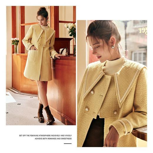 OLrain欧芮儿法式小香风毛呢外套女秋冬2022新款大翻领中长款大衣 商品图1