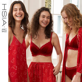 HSIA遐内衣女三角杯轻薄款秋冬复古珠光丝绒蕾丝拼接大胸显小文胸丝绒·悦动