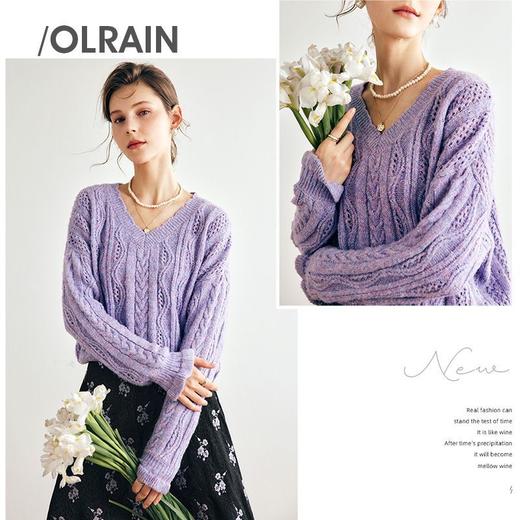 OLrain欧芮儿法式紫色毛衣女秋季2022新款复古v领马海毛麻花上衣 商品图1