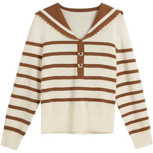 OLrain欧芮儿法式条纹毛衣女秋季2022年新款减龄洋气海军领针织衫 商品图5