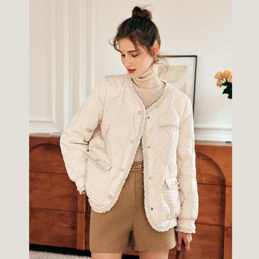 OLrain欧芮儿法式杏色羽绒服女春2025年新款v领名媛小香风外套 商品图1