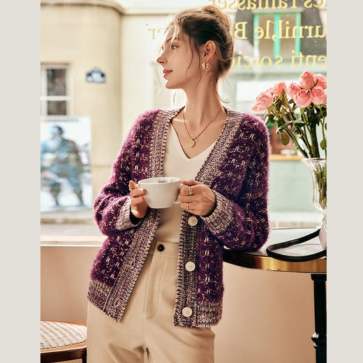 OLrain欧芮儿法式紫色毛衣外套女春季2025年新款宽松复古针织开衫 商品图1