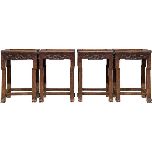 清 红木如意卷草纹方凳成堂（一堂四只） 商品图5