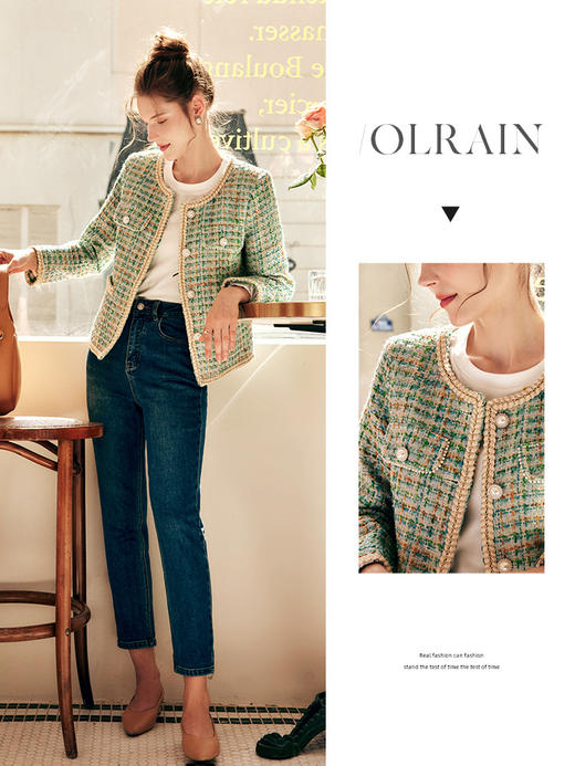 OLrain欧芮儿法式小香风短外套女秋季2022新款气质名媛粗花呢大衣 商品图0