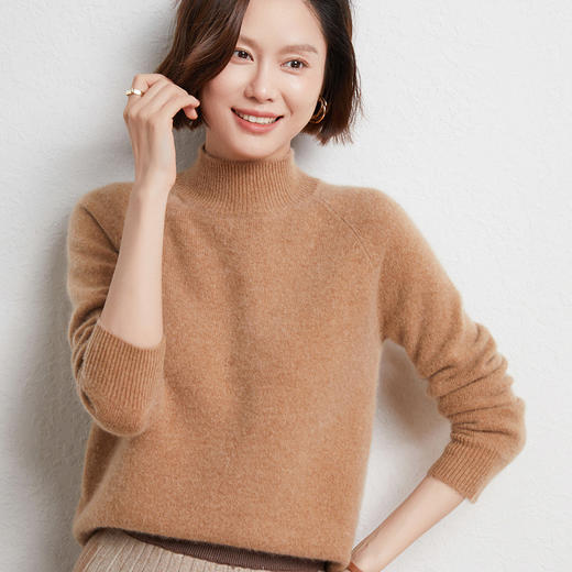 QHJY-JYBG22098女式羊毛衫纯色半高领打底衫毛衣加厚宽松套头羊毛针织衫冬季新款 商品图3