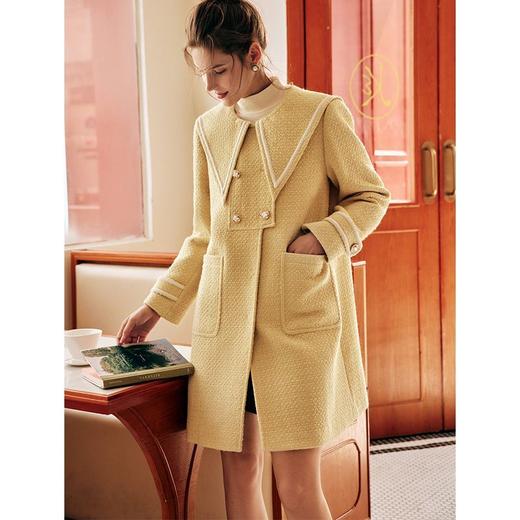 OLrain欧芮儿法式小香风毛呢外套女秋冬2022新款大翻领中长款大衣 商品图3