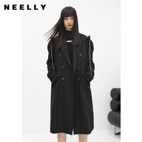 NEELLY纳俪商场同款冬季新款毛呢外套女中长款泡泡袖双排扣大衣N22103C01076