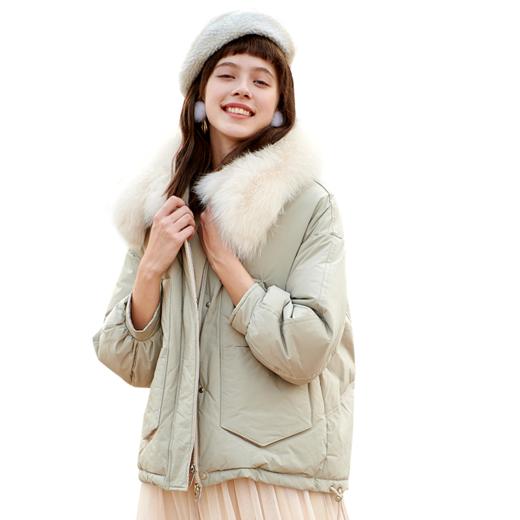 @欧芮儿2019冬季羽绒服女短款连帽带毛领米白色白鸭绒 商品图3