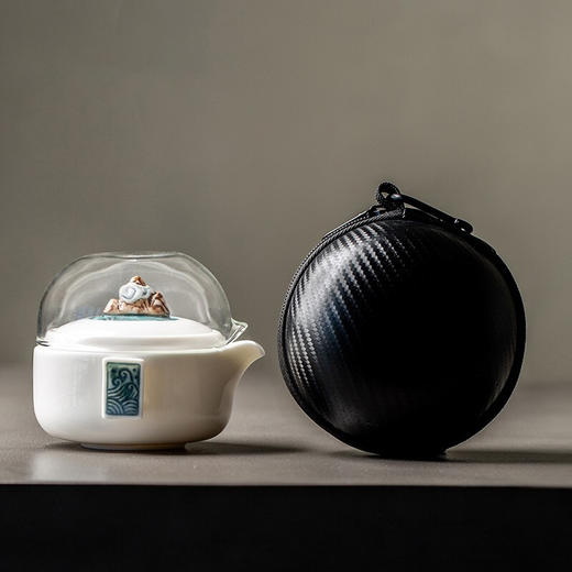 陶瓷快客杯一壶三杯旅行功夫茶具便携包茶壶套装户外泡茶小 沧海快客杯 商品图0