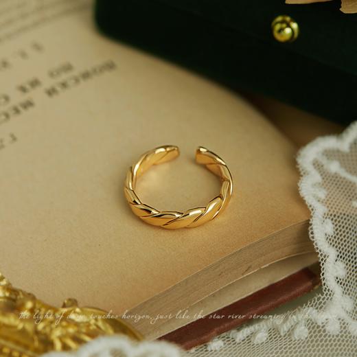 Oflye潮流饰品  金色戒指女时尚个性小众设计素圈新款潮麻花食指开口戒指女 商品图3