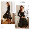 欧芮儿黑色连衣裙女秋冬2021年新款收腰显瘦赫本风欧根纱拼接裙子 商品缩略图5