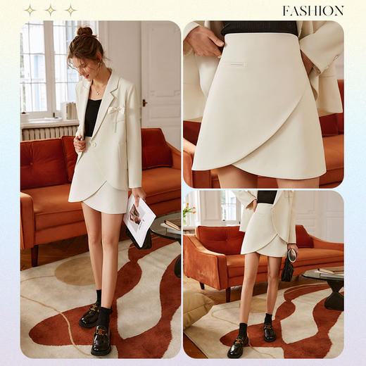 欧芮儿短款半身裙女春季2022新款高腰显瘦时尚设计感不规则a字裙 商品图2