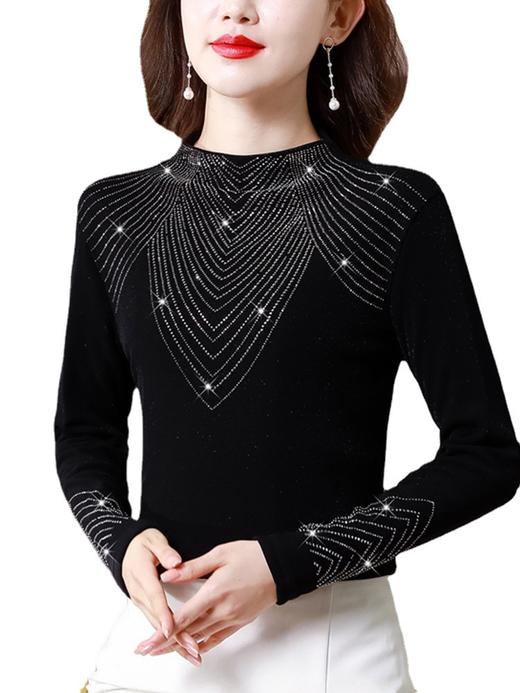 MZ11216 2022新款烫钻打底衫女士冬装妈妈半高领小衫时尚洋气加绒加厚上衣 商品图4