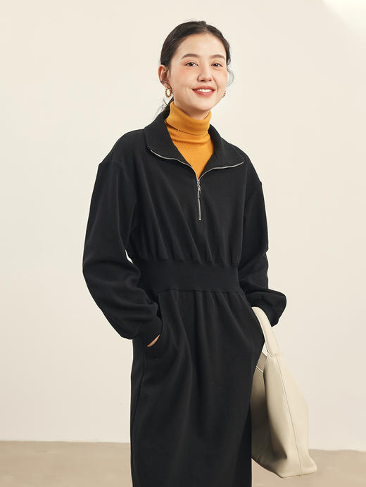 HeyDress钻石纹连衣裙女秋季复古polo领收腰显瘦休闲运动风裙子 商品图3