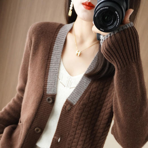 QHJY-JYJH22811莫代尔不规则针织衫开衫女加厚宽松拼接撞色打底毛衣外套上衣新款 商品图2