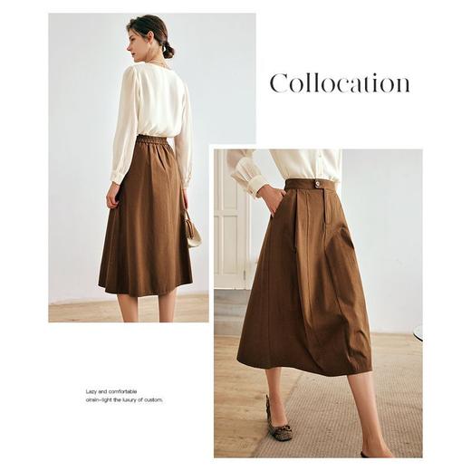OLrain欧芮儿法式驼色半身裙女秋季2022新款高腰中长款a字伞摆裙 商品图2