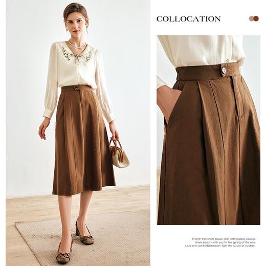 OLrain欧芮儿法式驼色半身裙女秋季2022新款高腰中长款a字伞摆裙 商品图1