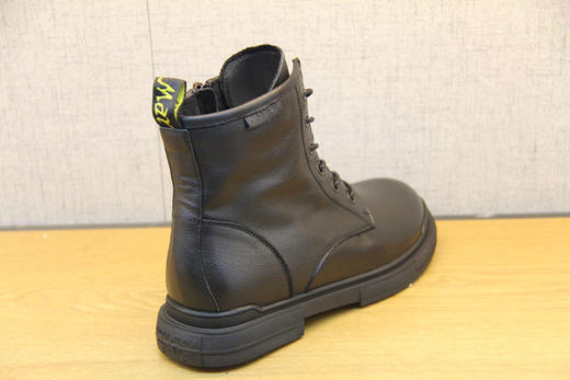 豪行秋款20368552百搭马丁靴女圆头真皮系带英伦黑色复古平底短靴 商品图3