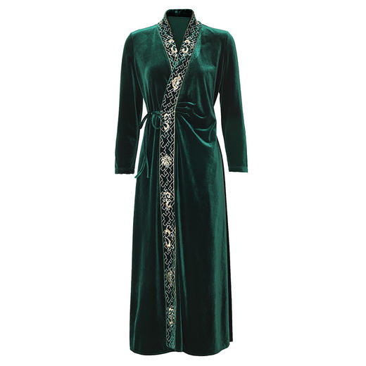 中国风复古刺绣汉服裙，V领系带丝绒旗袍禅服中式连衣裙OG-A9110 商品图4