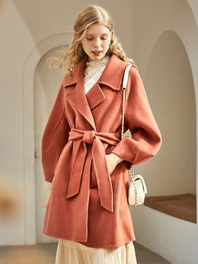 欧芮儿双面呢中长款毛呢外套女2021冬季新款英伦风西装领呢子大衣