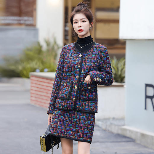 法式名媛小香风小洋装套装秋冬季洋气减龄短外套半身裙两件套HR-WH5919 商品图3