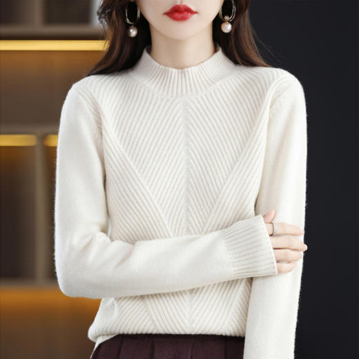 QHJY-JYJH2265七针加厚提花毛衣女款纯色半高领内搭加厚羊毛混纺针织打底衫欧美 商品图7