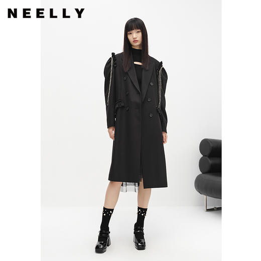 NEELLY纳俪商场同款冬季新款毛呢外套女中长款泡泡袖双排扣大衣N22103C01076 商品图1