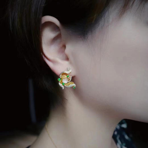 龢盒原创 清荷晨露 满钻耳钉 商品图3