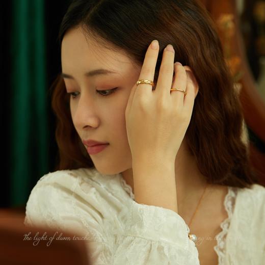 Oflye潮流饰品  金色戒指女时尚个性小众设计素圈新款潮麻花食指开口戒指女 商品图2