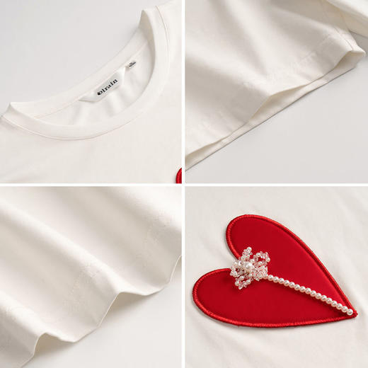 欧芮儿白色T恤女春季2022新款宽松显瘦洋气爱心刺绣短袖休闲上衣 商品图7