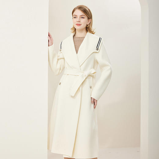MH9M2斯尔丽瑟俪2022年冬上新商场同款精致撞色边海军领束腰带大衣外套 商品图1
