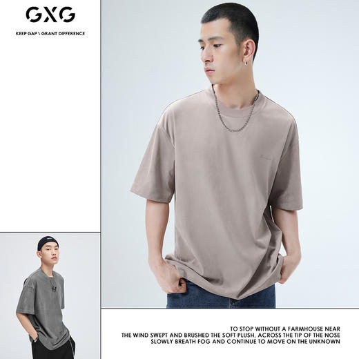 GXG男装 阔版麂皮绒绣花圆领短袖T恤夏季热卖#10D1440646B 商品图3