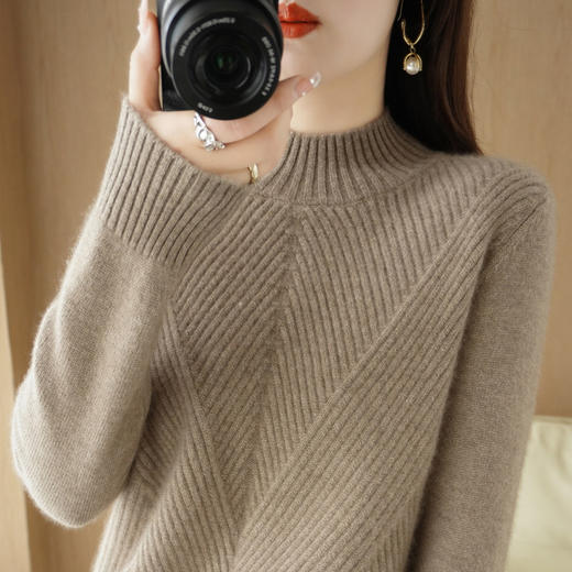 QHJY-JYJH2265七针加厚提花毛衣女款纯色半高领内搭加厚羊毛混纺针织打底衫欧美 商品图1