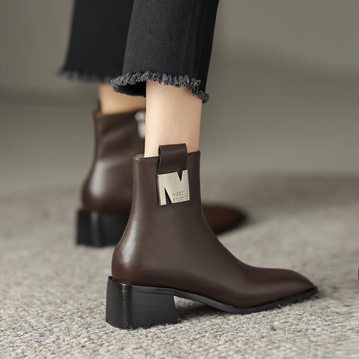 OLD K319aa方头短靴中跟金属方扣马丁靴时装靴 商品图0