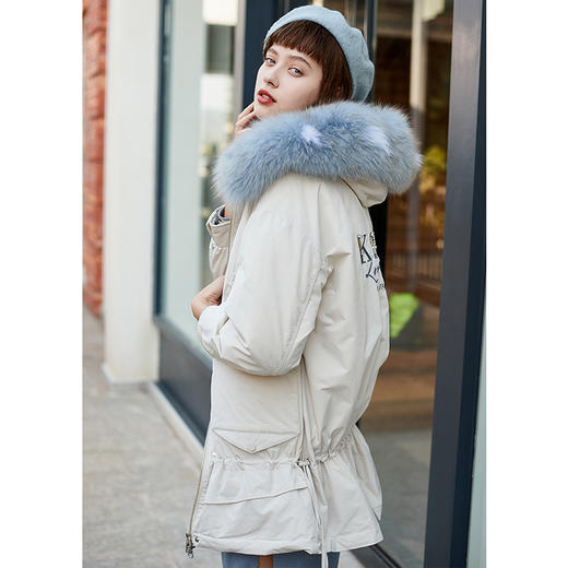 欧芮儿2019冬季新款羽绒服女中长款字母绣花白鸭绒外套 商品图1