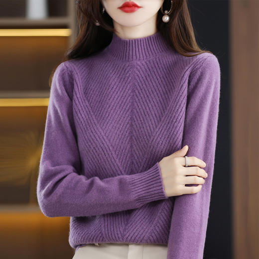 QHJY-JYJH2265七针加厚提花毛衣女款纯色半高领内搭加厚羊毛混纺针织打底衫欧美 商品图5