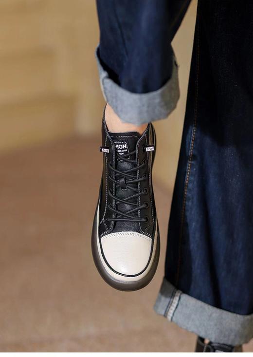 西村名物2021秋冬新款高帮小白鞋平底单鞋百搭休闲鞋女板鞋X21DS45221 商品图3