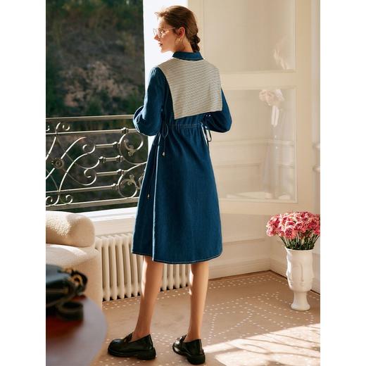 欧芮儿蓝色牛仔连衣裙女春季2022年新款收腰显瘦气质休闲披肩裙子 商品图3