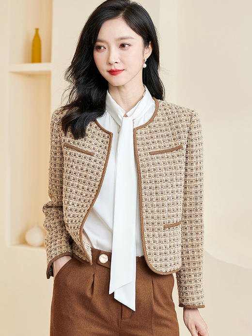 米思阳2024春季新款时尚气质休闲直筒开衫小香风长袖短外套3534 商品图1