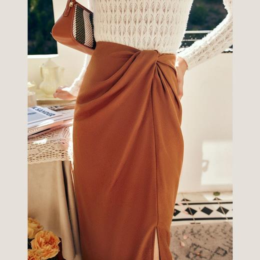 OLrain欧芮儿法式中长款半身裙女秋季2022年新款复古直筒开叉裙子 商品图4