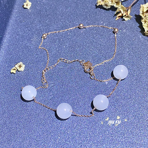 18K玫瑰金和田玉（白玉）玉珠手链-相伴/玉珠8mm 商品图3