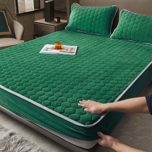 素色六边形牛奶绒夹棉床笠秋冬保暖床套席梦思床垫保护套防滑床罩 商品图8