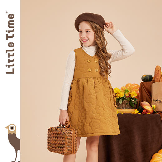 littletime女童花朵背心裙秋冬加厚保暖儿童背心连衣裙 商品图1