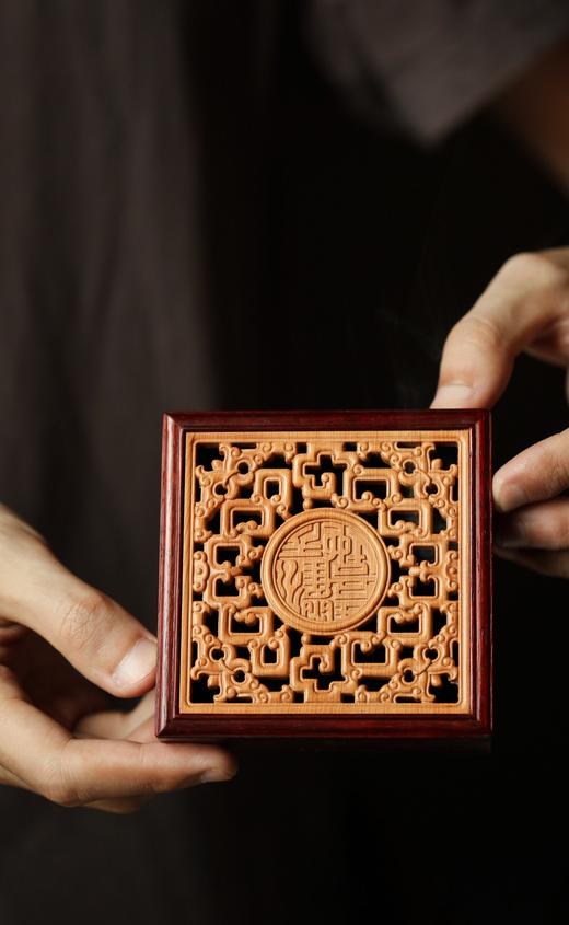 【青山特惠】小叶紫檀【欢天喜地香盒】+黄杨木小如来香插 套装 摆件 B10 商品图8