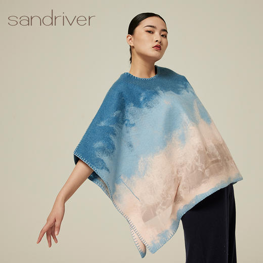 纯羊绒披肩女秋冬轻奢防风保暖围巾百搭桑蚕丝毛毡斗篷 SJF94W268W 商品图0