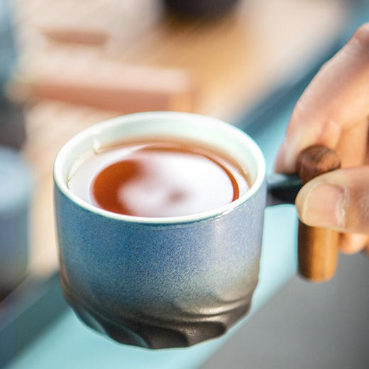 陶瓷清风品茗杯功夫茶具个人单杯简约主人杯陶瓷小茶杯品杯 清风木柄品杯L1d 商品图6