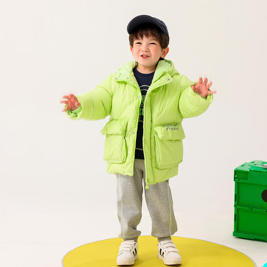 商场同款棉果果冬季男女童连帽保暖大朵绒韩版中长款羽绒服M412102922701 商品图1